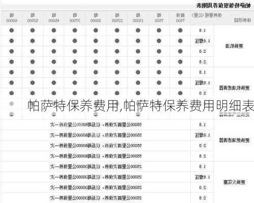 帕萨特保养费用,帕萨特保养费用明细表