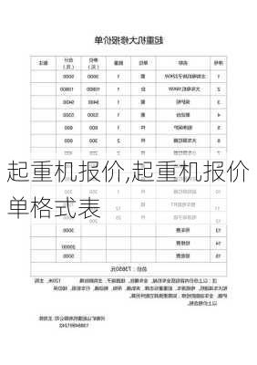 起重机报价,起重机报价单格式表