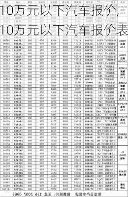 10万元以下汽车报价,10万元以下汽车报价表