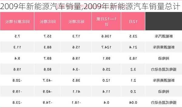 2009年新能源汽车销量,2009年新能源汽车销量总计