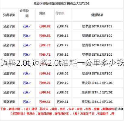 迈腾2.0t,迈腾2.0t油耗一公里多少钱