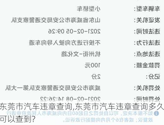 东莞市汽车违章查询,东莞市汽车违章查询多久可以查到?