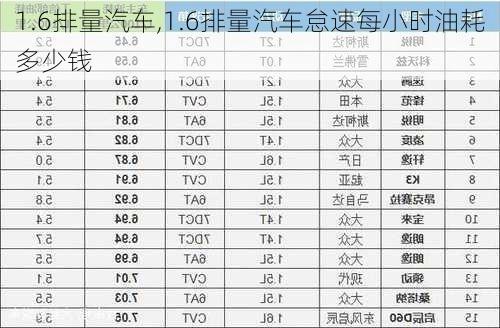 1.6排量汽车,1.6排量汽车怠速每小时油耗多少钱