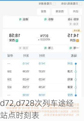 d72,d728次列车途经站点时刻表