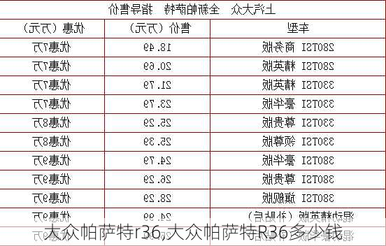 大众帕萨特r36,大众帕萨特R36多少钱